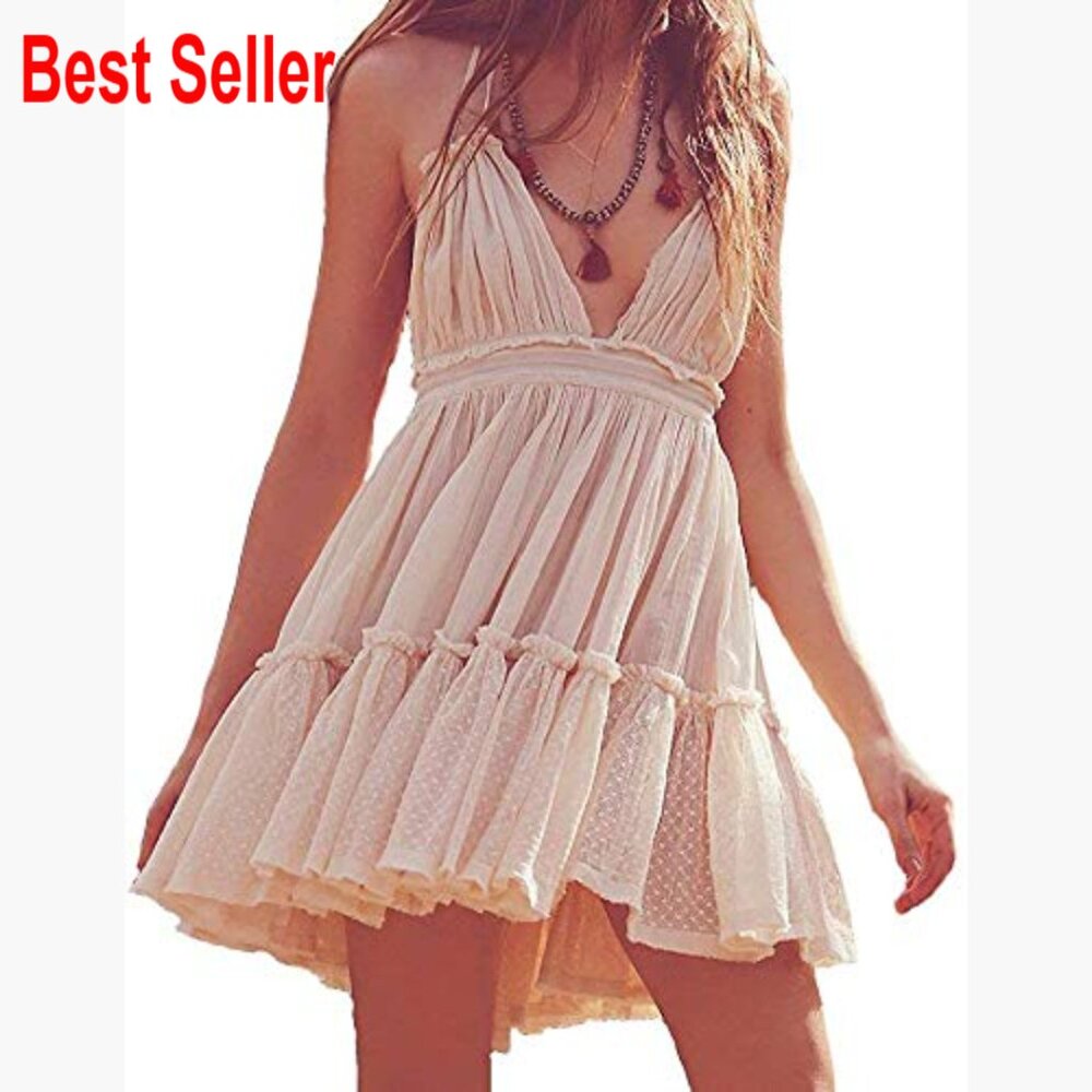 Polyester Mesh Deep V Neck Backless Mini Dress Wi… - image 4